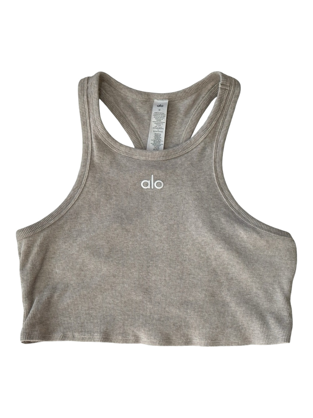 Alo Yoga Aspire Tank Top Gray Ribbed Cropped Racerback High Neck Size Medium
